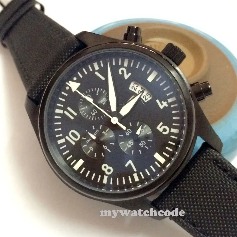 42 мм parnis черное окно с датой набора кварцевые мужские наручные часы P284 | Наручные