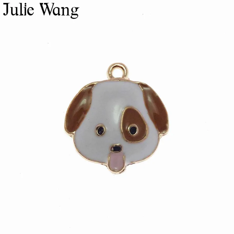 Julie Wang 5 шт. сплав Золотая основа белая эмаль подвески для щенка собаки ожерелье
