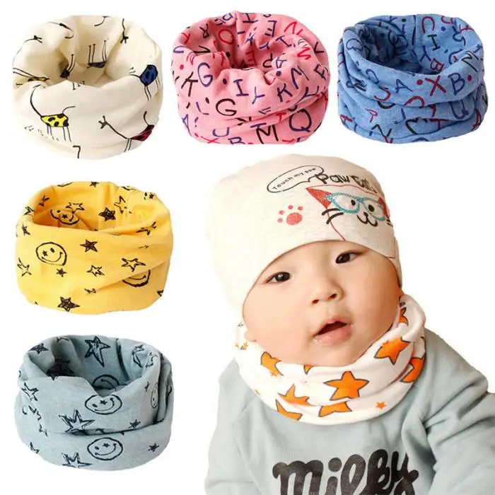Hot Selling Children Warm Cotton Scarf Shawl Winter Cartoon Print Pattern Comfortable Scarf-B5