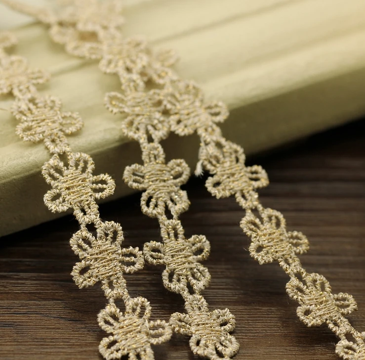 5 м гипюр ручной работы кружевная отделка лента золотого цвета Цветочная вышивка