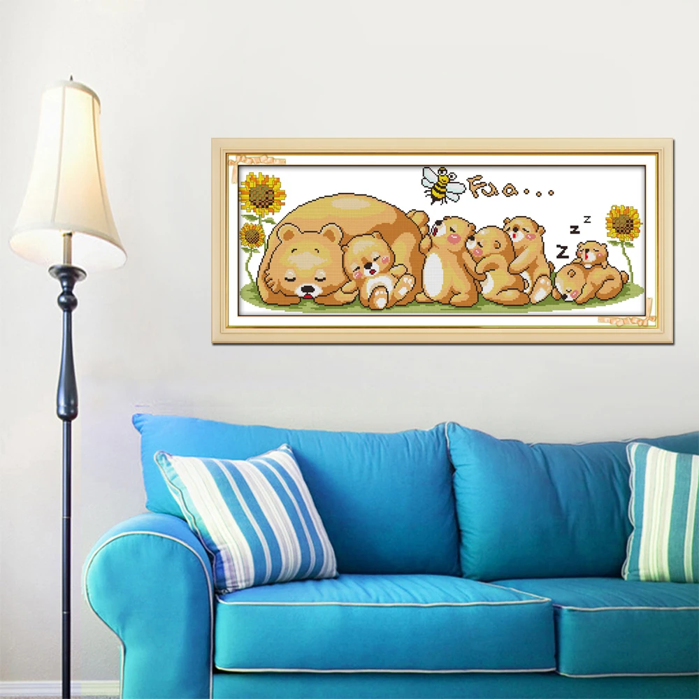 Картины для вышивки крестиком с надписью Joy Sunday Bear Family In Deep Sleep|joy sunday|joy sunday cross