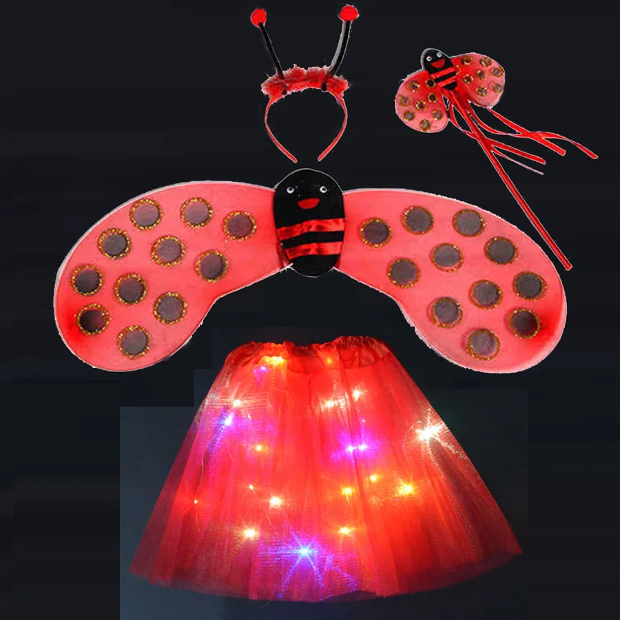 10set Girl Children Bee Ladybird Cosplay costume Headband Wands LED Light Tutu Skirt Party Birthday Gift Dance Glow Show | Тематическая