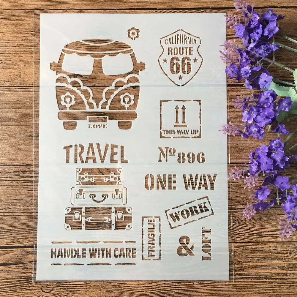 Трафареты 2 шт./лот A4 Bus Route 66 для самостоятельного изготовления слоев рисования