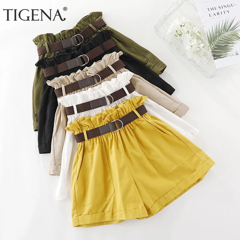 

TIGENA Casual Summer Shorts Women 2019 Korean Fashion Pocket Elastic High Waist Shorts Female Cotton Loose Short Pants Ladies