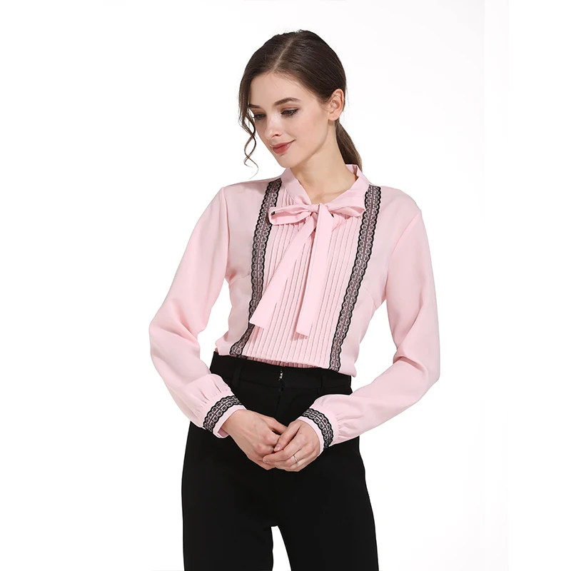 Womens Tops And Blouses Mujer De Moda 2021 Bow Office Lady Women V-Neck Solid Chiffon Blouse Shirt D472 30 | Женская одежда