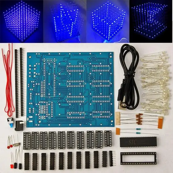 Бесплатная доставка по заводской цене! 8x8x8 LED Cube светильник Square Blue Electronic DIY Kit