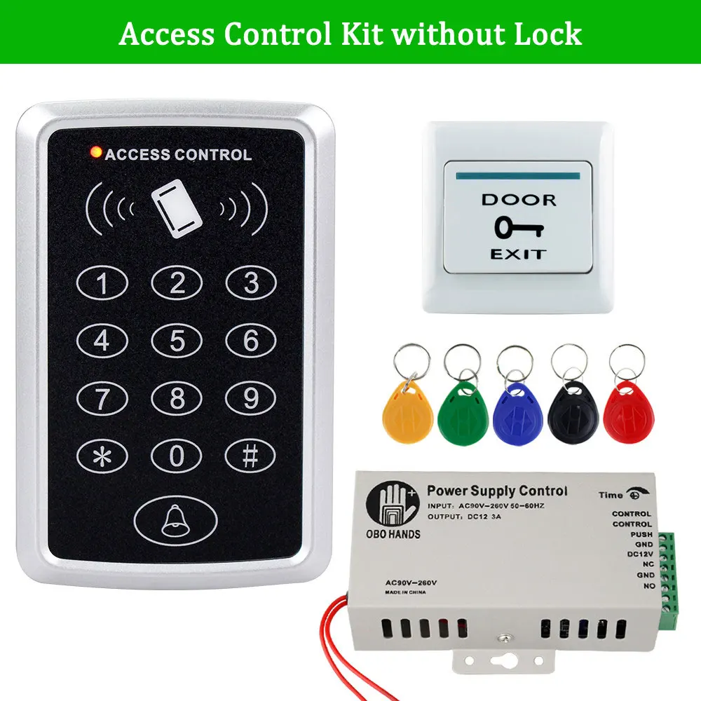 Kit without Lock OBO система контроля допуска к двери комплект RFID клавиатуры водонепроницаемый чехол+ 180 кг Магнитный ударный электронный замок+ блок питания+ 5 брелков - Цвет: Kit without Lock