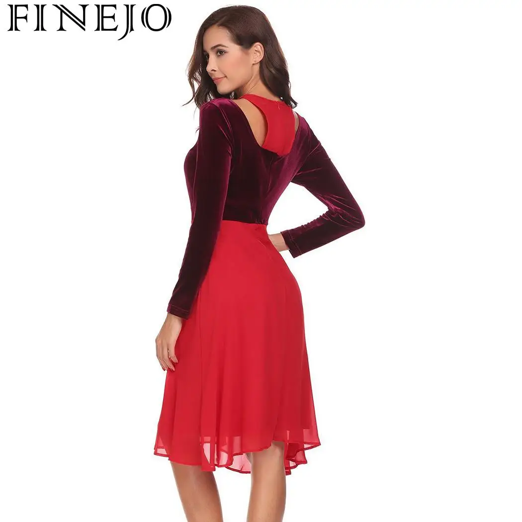 FINEJO сексуальное платье с О-образным вырезом повседневное женское длинным