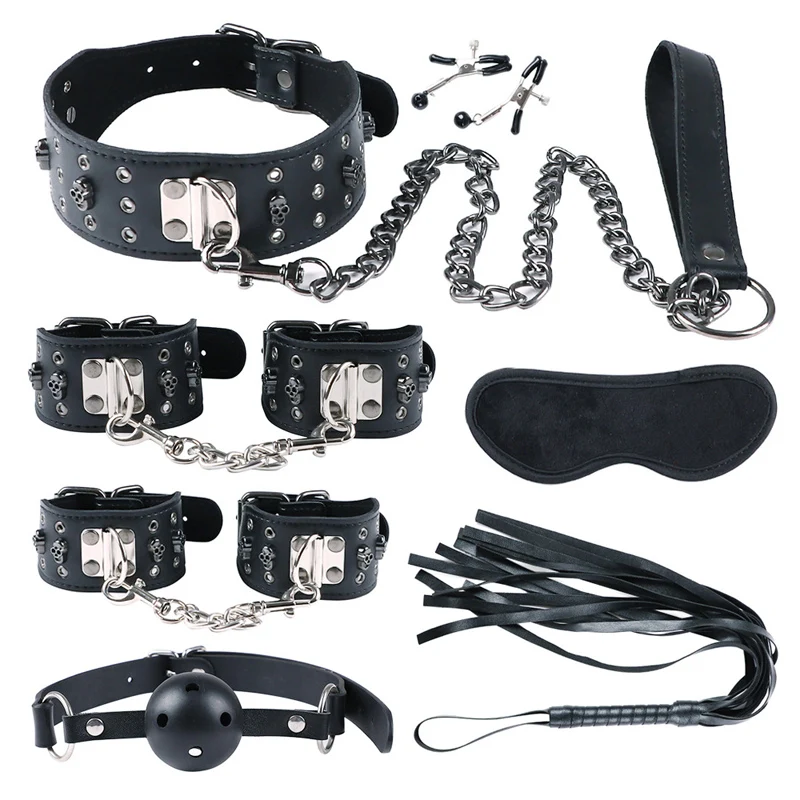 Черный заклёпки искусственная кожа BDSM Связывание набор пара интимные аксессуары
