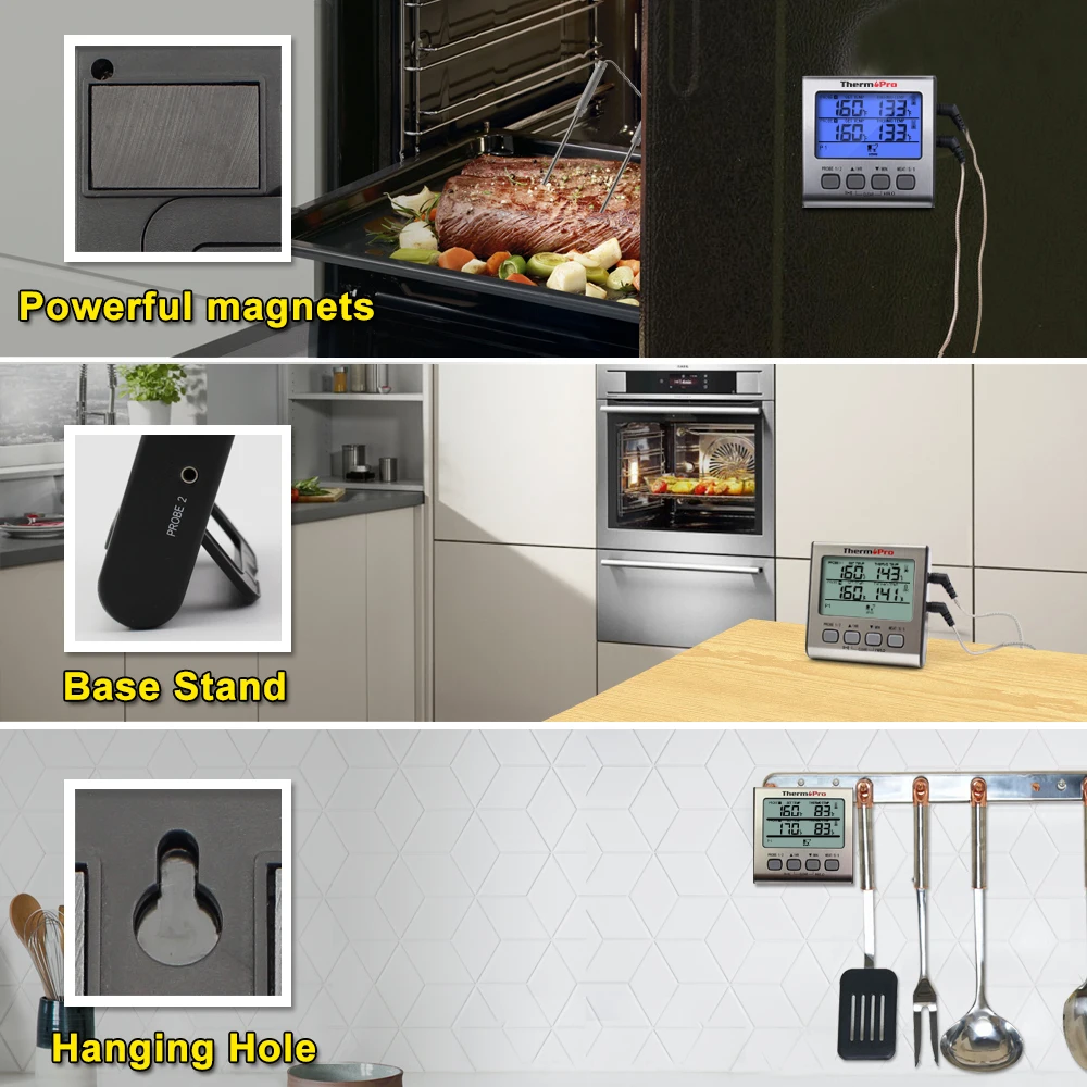 ThermoPro TP17 двойной зонды цифровой на открытом воздухе термометр для мяса Пособия по кулинарии термометр для печи барбекю с большой ЖК-дисплей Экран для Кухня