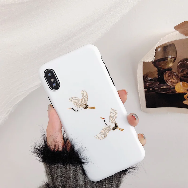 Silicone Cases For iPhone 7 Plus Soft 3D Relief Patterned Rear Back Cover 8 X Case Original Crowned Crane Fund |