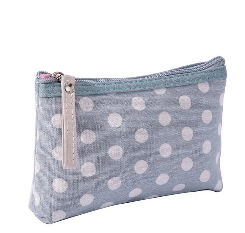 Canvas Cosmetic Bag for Women Dot Zipper Change Storage Organizer Female Card Package Key Bag Mobile Phone Bag Simple Makeup Bag