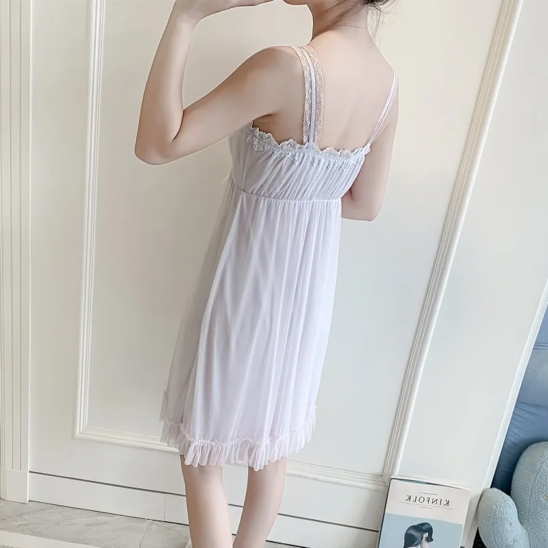 Lovely Retro Women Nightdress Lace Spaghetti Strap Princess Style Nightwear
