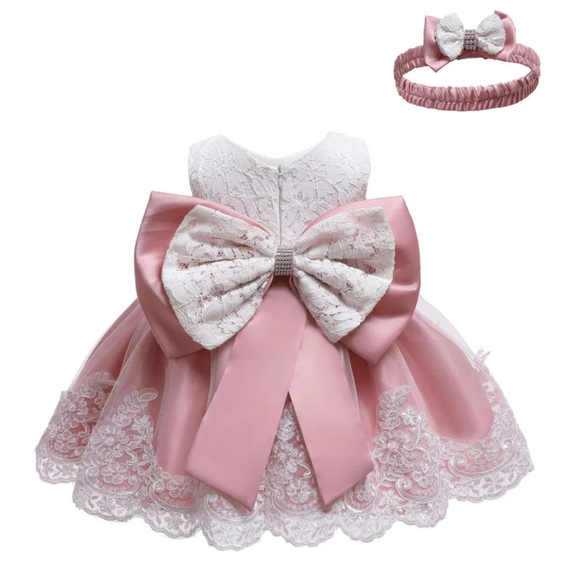 dark pink Новинка; модное торжественное свадебное платье для новорожденных; платье с бантом для маленьких девочек; платье для дня рождения; платье для крещения; одежда для малышей 1 года - Цвет: dark pink