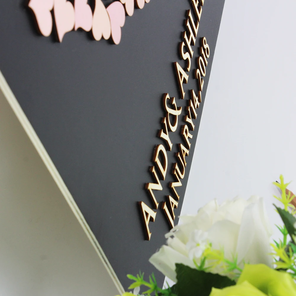 

Personalized 3D Wedding Guest Book,Purple Gradient Hearts Tree Kiss Bird Unique Wood Sign For Wedding,Custom 3D Wedding Frame