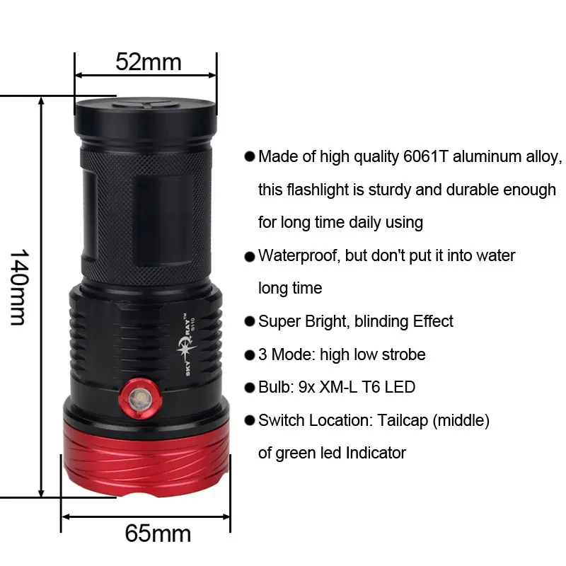 Comprar Linterna De Buceo Con Potentes Lúmenes, Antorcha De Buceo Subacuática De 200M, Linternas Tácticas Led, Lámpara Para 18650