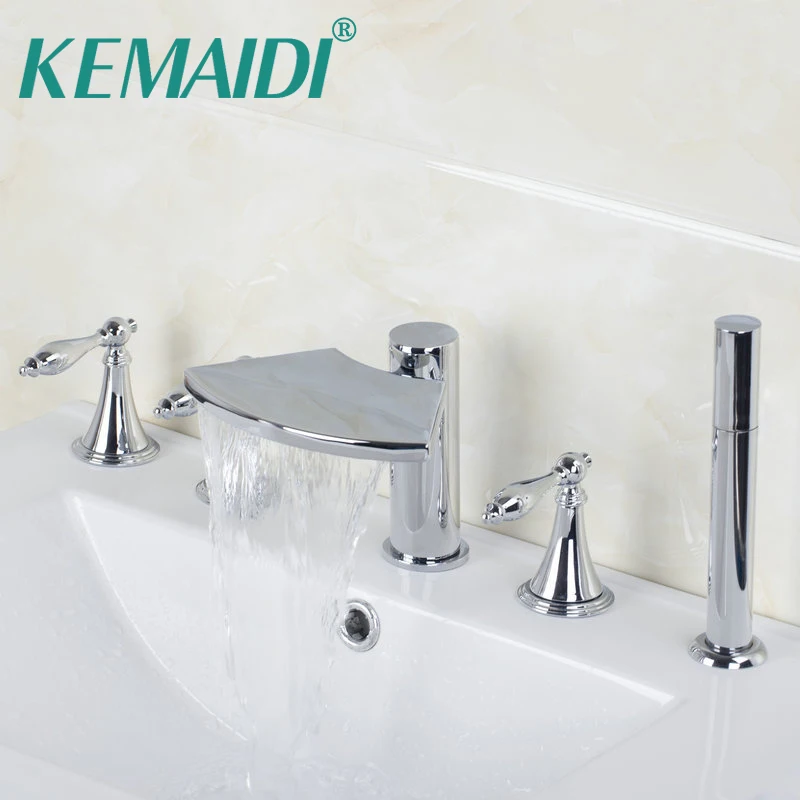 

KEMAIDI 3 Handles Taps With Handle Shower Deck Mounted Waterfall Faucets Mixers & Taps Bathtub Mixer Bathtub Bathroom Faucet