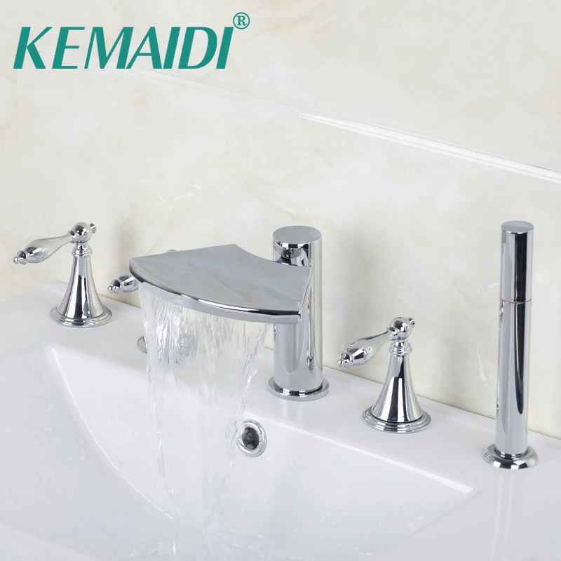 KEMAIDI 3 ручки краны с ручкой душ на бортике Водопад смесители и Ванна смеситель для