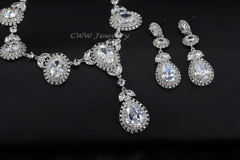 CWWZircons Brand Round Big Crystal Drop Green CZ Necklace Earring Sets For Women Luxury Wedding Jewellery Brides T256|earrings set for women|necklace
