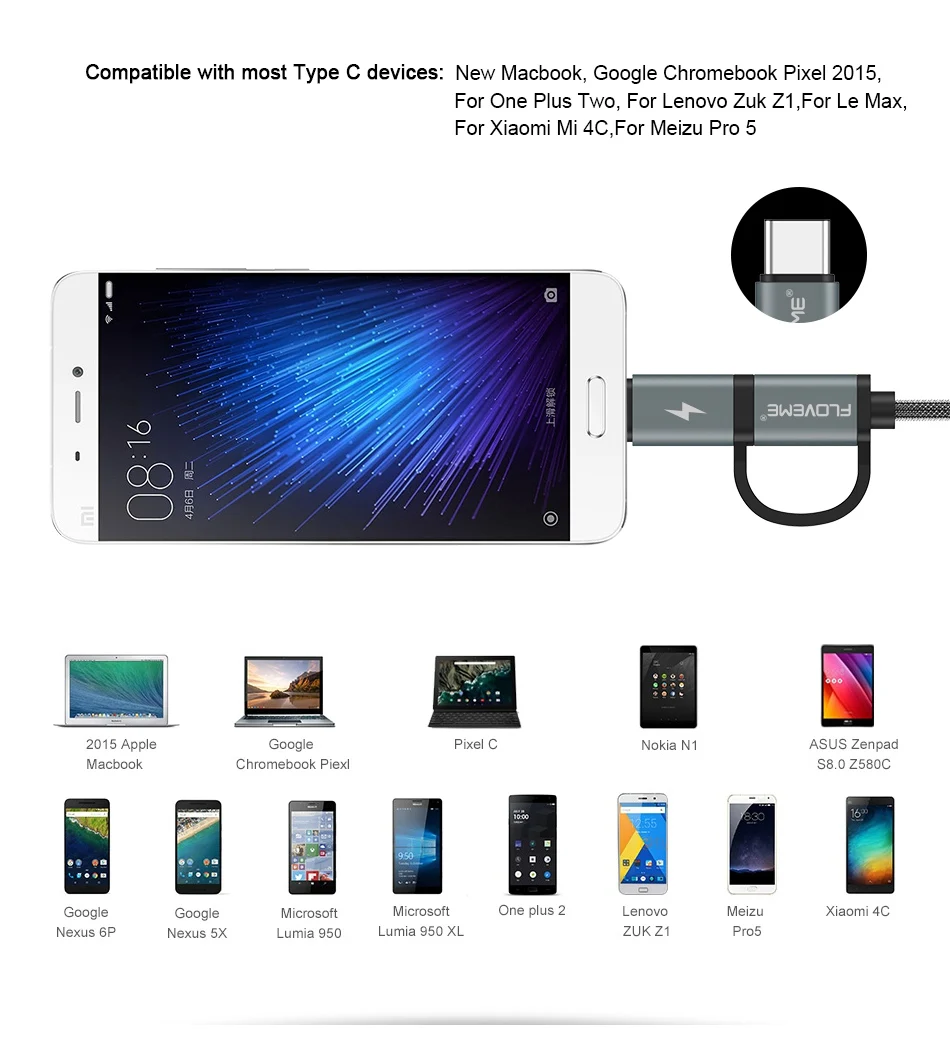 FLOVEME USB кабель QC 3,0 Micro usb type-C кабель для быстрой зарядки 2в1 кабель type-C для samsung S9 S8 для huawei P10 для Meizu Pro 7