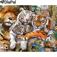 diapai diamond painting 5d diy 100 full squareround drill lion leopard tiger diamond embroidery cross stitch 3d decor a24570