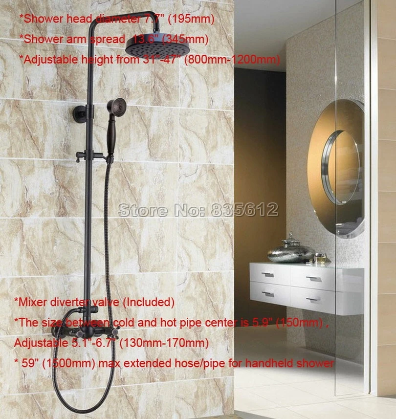 Черный хромированный смеситель для душа с ручной насадкой настенный