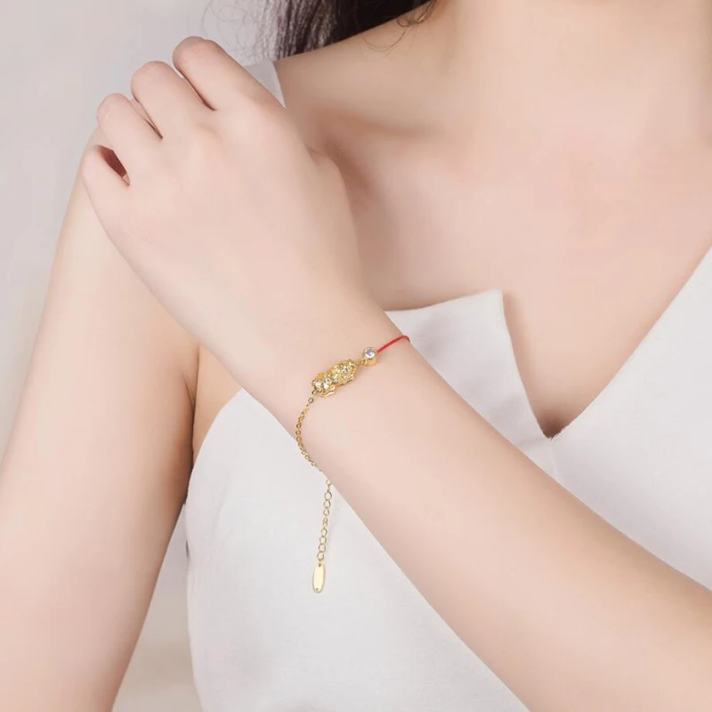 KOFSAC Vintage 925 Sterling Silver Bracelets For Women Jewelry Shiny Gold Kirin Red Rope Bracelet Lady Anniversary Accessories | Украшения