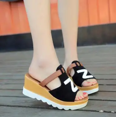 Student sandals female slippers 2018 new summer women slope with high heels thick bottom casual Korean fashion fish mouth wild | Обувь