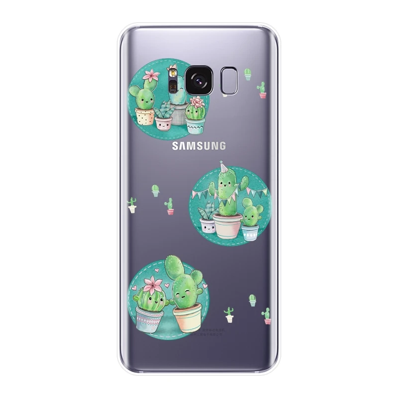 Мягкий силиконовый чехол накладка с изображением кактуса и цветов для Samsung Galaxy S8
