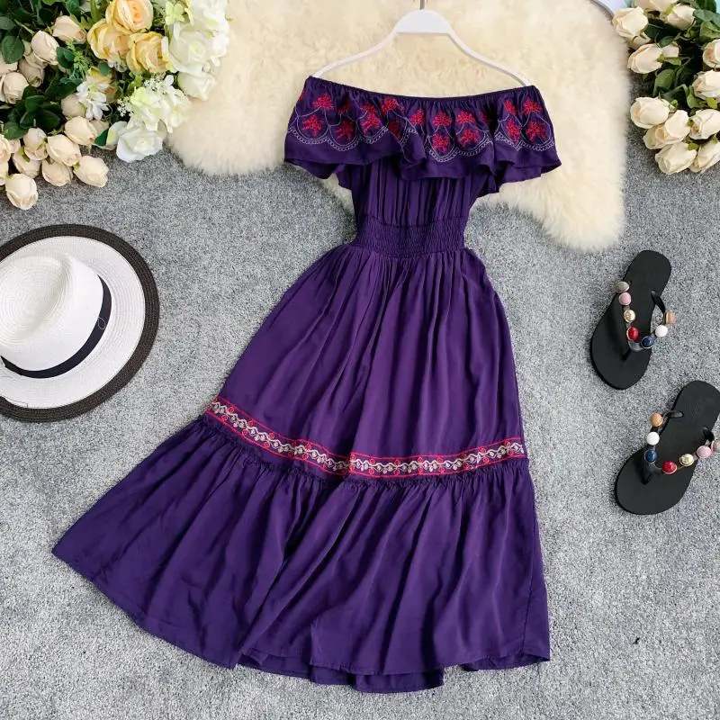 Для женщин Boho Стиль платья Новое лето Slash шеи сексуальная с Shouldre белый длинный