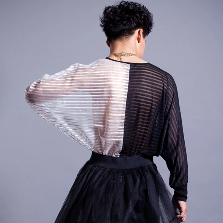 Мужской костюм метросексуал с длинными рукавами черно белая летняя футболка в