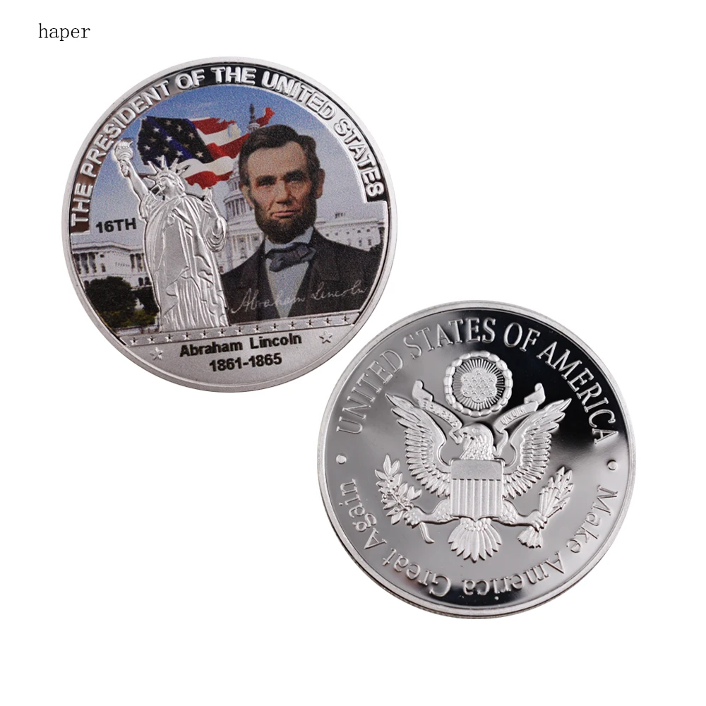 coin-0119 Американский цветной металлический 1th американский президент сувенирная монета 999,9 Посеребренная наградная монета для подарков - Цвет: coin-0119