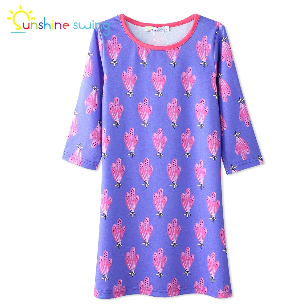 Sunshine Swing Half Sleeve Girls Dress Elegant Flower Print Round Neck Princess Kids Children's Clothes | Детская одежда и