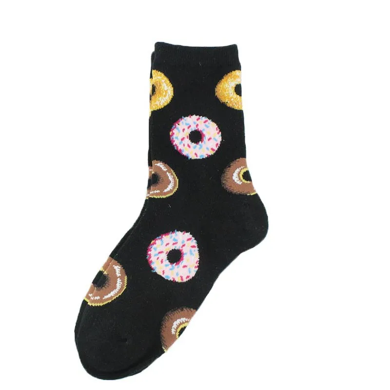 Doughnuts Black Носки для взрослых, размер до середины икры, носки с круглым носком, ежи, пончики, милое симпатичное животное, острые шипы, кофе, бекон, чай, кот, хот-дог, ветчина, завтрак - Цвет: Doughnuts Black