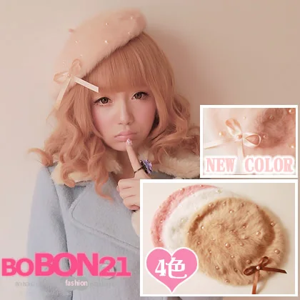Bobon21 Sweet lolita princess royal gentlewoman высокое качество плюшевый кроличий мех жемчуг лук