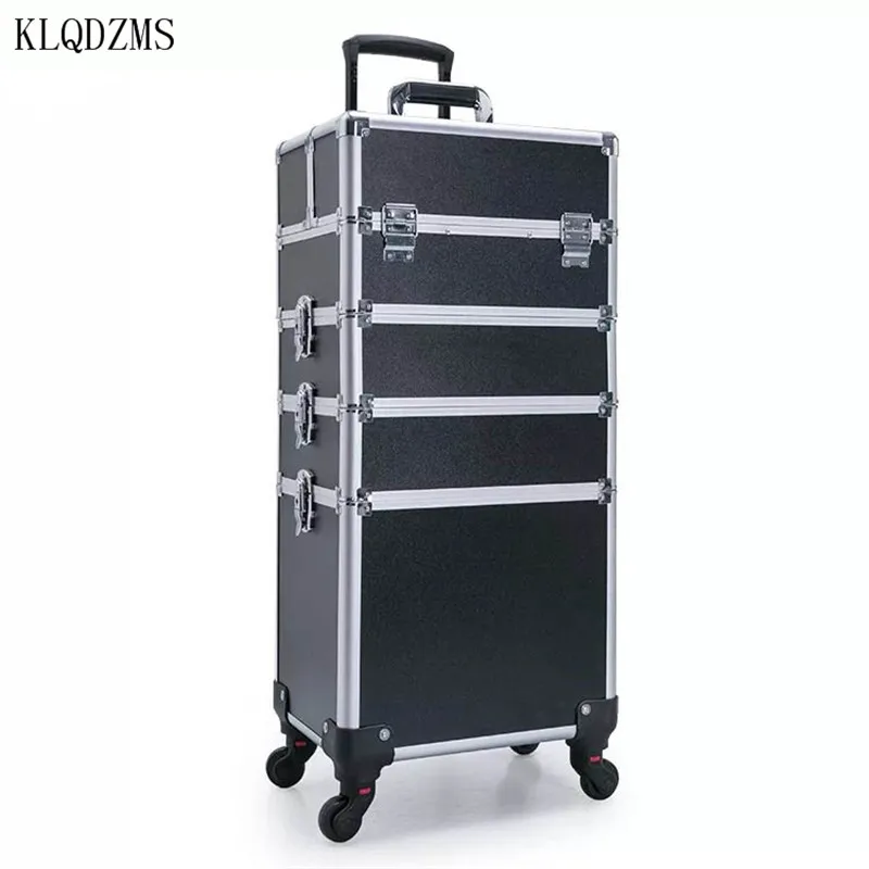 KLQDZMS Multifunctional Hairdressing Makeup Beauty Case 5 In 1 Professional Nail Art Box Cosmetics Trolley Case With Wheels