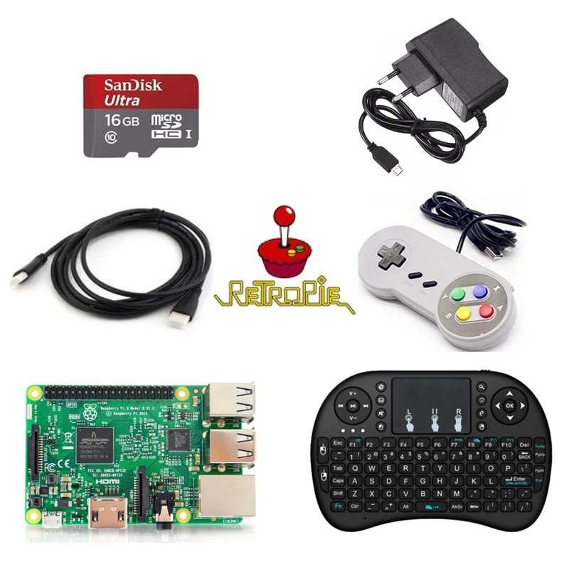 Retropie Игровой набор для retroflag nespi Case Raspberry Pi 3 Модель B + 16 ГБ SD Card HDMI кабель клавиатура