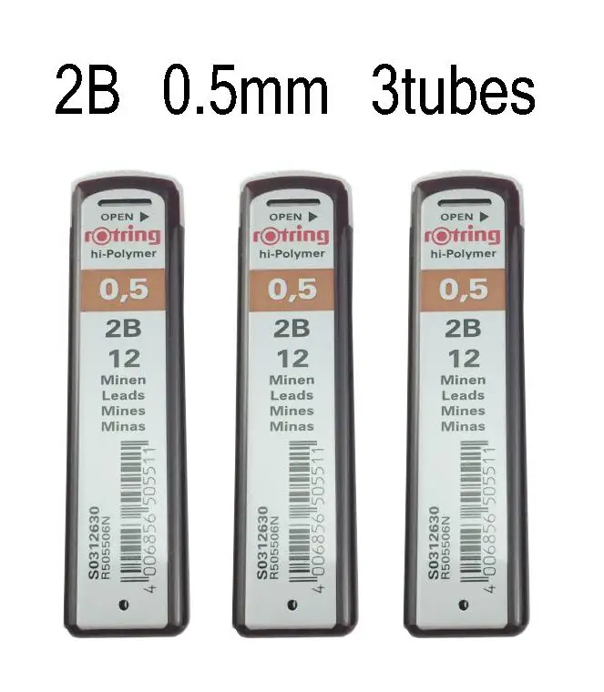 3 BOX 2B LEADS Geman rOtring 0,5 мм TIKKY автоматические механические карандаши для заправки HB 2B школьные офисные принадлежности для художника наброски - Цвет: 3 BOX 2B LEADS