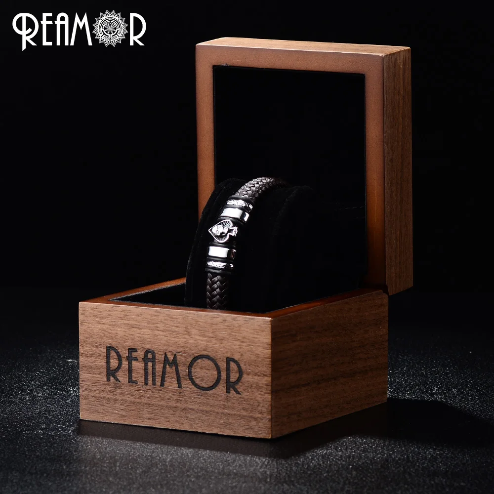 Мужской кожаный браслет REAMOR черный/коричневый из нержавеющей стали ширина 12 мм|men