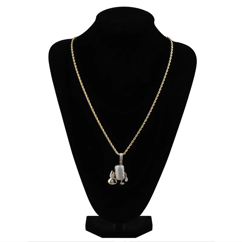 Hip Hop Jewelry Microphone Pendant Necklace With Chain for Men New Fashion Punk Micro Pave Zircon | Украшения и аксессуары