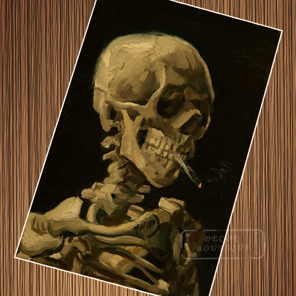 Картина с изображением Черепа скелета сигаретой картина Винсента Ван Гога 1886