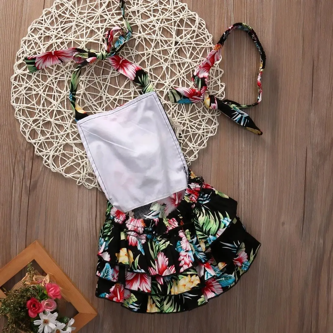 2017 детская одежда с цветочным рисунком для девочек Летний комбинезон без рукавов