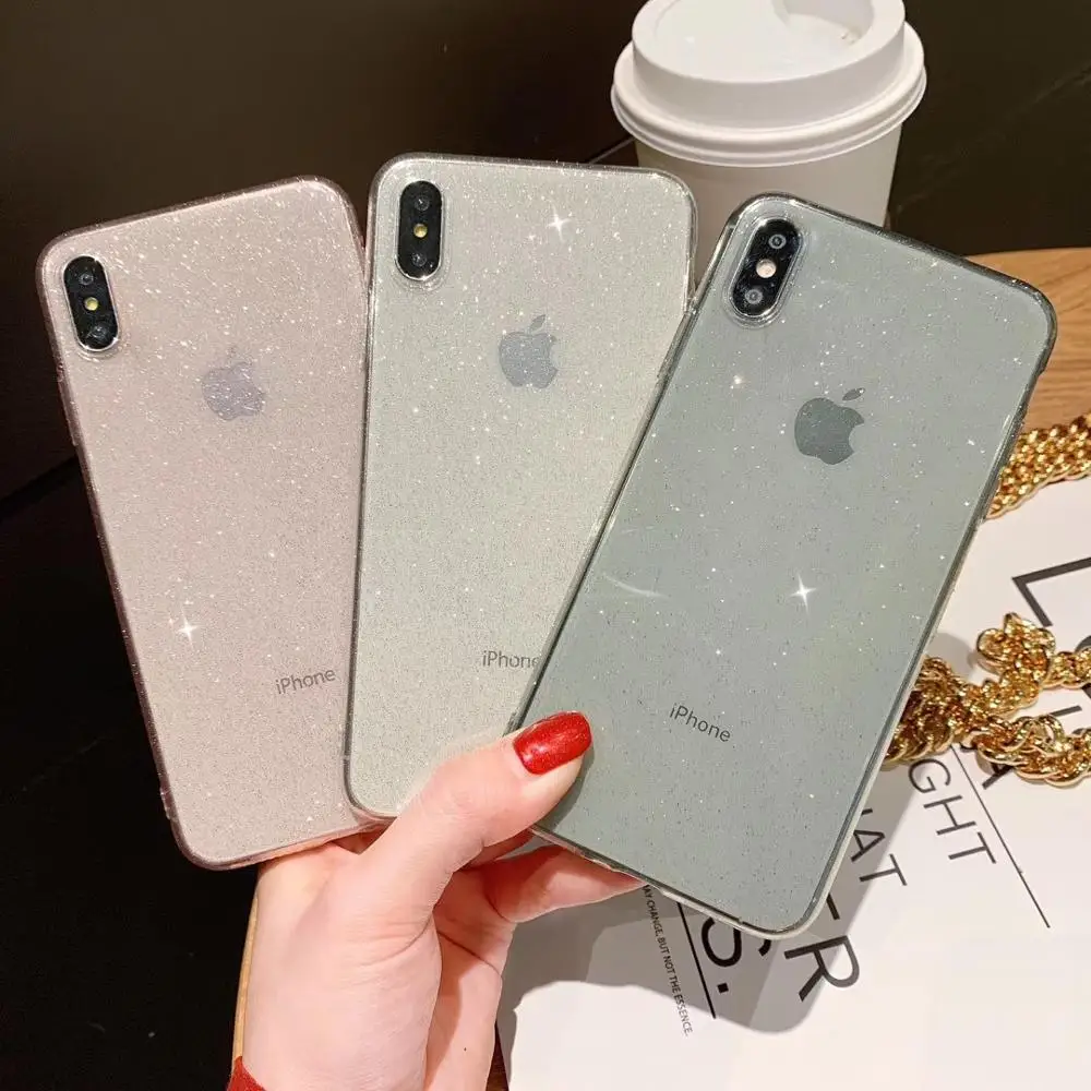 Applicable IphoneXSMAX glitter powder tpu mobile phone soft shell 78plus transparent XR protective cover personalized | Мобильные