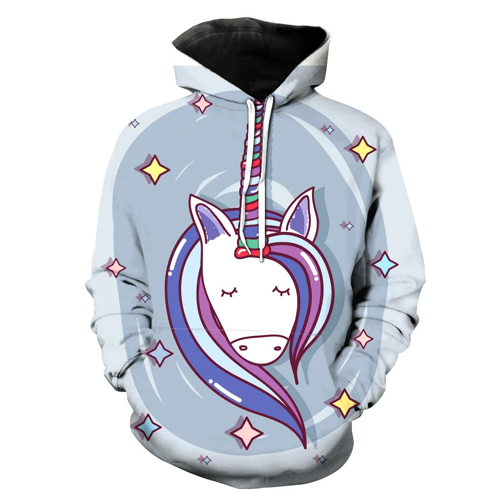 Girls 4-12 Y Spring Autumn Hooded Long Sleeve 3D Digital Print Stars &amp Unicorn Pattern Hoodies Casual Loose Fit | Детская одежда и
