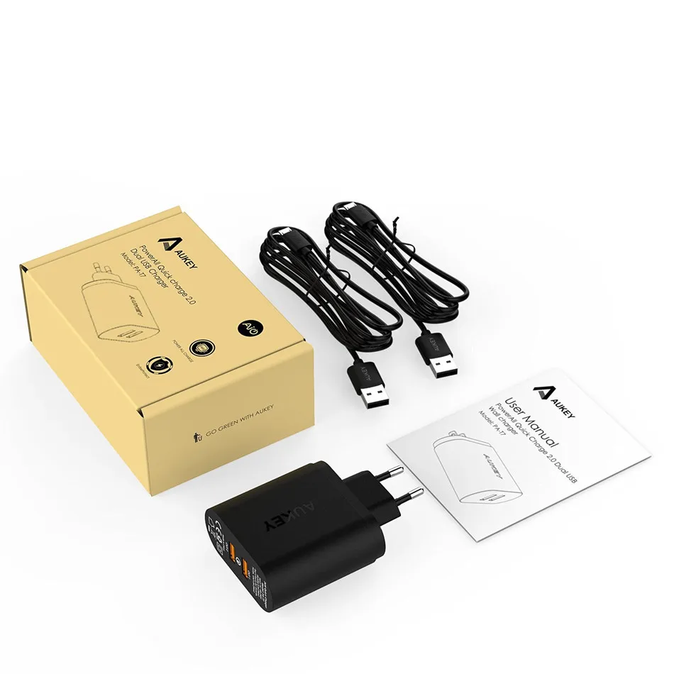 For Qualcomm Certified AUKEY Quick Charge QC 2.0 2 ports 36W USB Turbo Fast Wall Charger for Samsung Sony HTC LG &ampMore Phones PC |