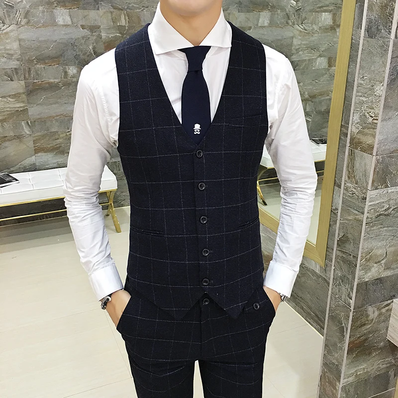 Высококачественный мужской Клетчатый костюм жилет размер S M L XL 2XL 3XL тонкий