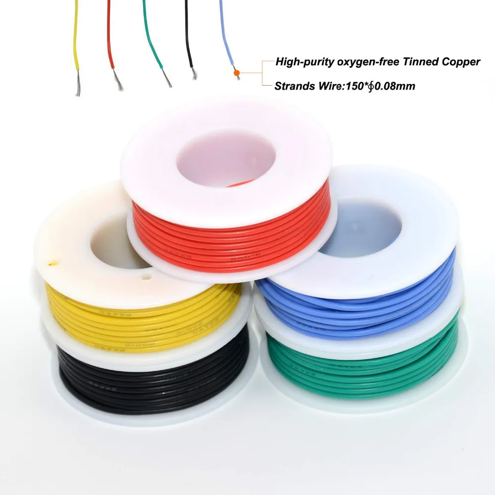 26awg 0.13mm2 Электрический провод с силиконовой оплеткой кабель 5 видов цветов (10