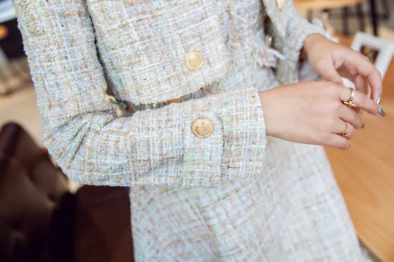 Женский твидовый костюм из 2 предметов осенне зимний дизайнерский с длинным