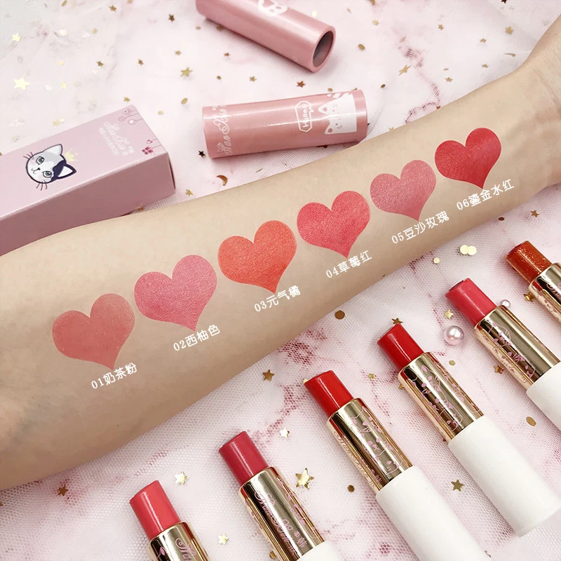 2018 Карандаш для губ с двойным оттенком, увлажняющий и прозрачный, с ярким и сочным фруктовым ароматом, с рисунком кошек в 6 цветах.