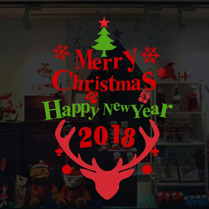 Merry Christmas Tree Quotes Snowflakes Wall Stickers For Store Home Decoration Vinyl Decals Diy Xmas Festival Mural Art | Дом и сад